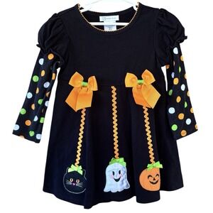 Bonnie Jean Girls‎ 5 Halloween Embroidered Dress Cat Ghost Pumpkin Bows